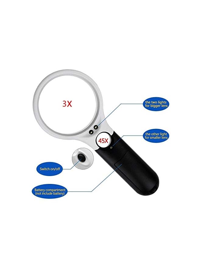 erorex 3 LED Light 3x 45x Handheld Magnifier Illuminated Reading Magnifying Glass Lens Jewelry Loupe Ideal for Reading - Image 2