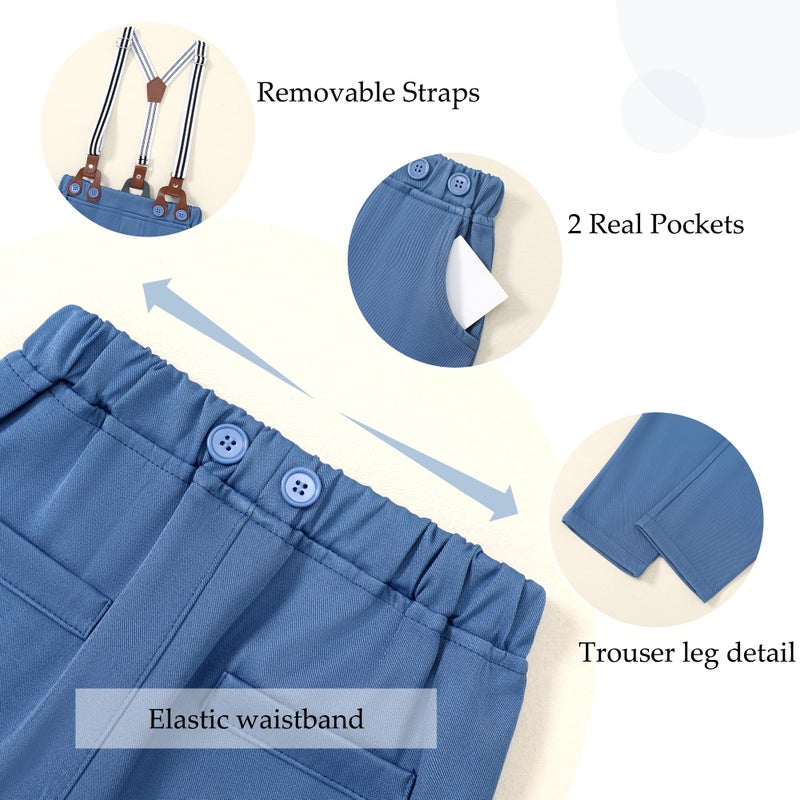 WESIDOM Toddler Dresses Suit Baby Boy Clothes Set Bowtie Shirts+Pants+Vest+Boutonniere Kids Gentleman Wedding Outfit(Blue+2-3T) - Image 5