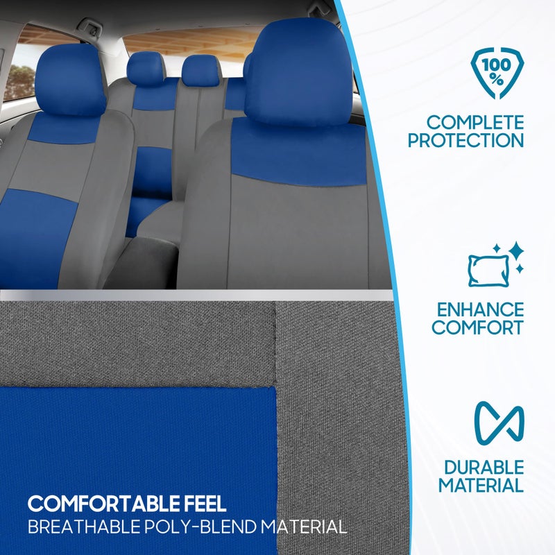 BDK PolyPro Car Seat Covers Full Set in Blue & Gray â€“ Front and Rear Split Bench Seat Covers for Cars, Easy to Install Car Seat Cover Set, Car Accessories for Auto Trucks Van SUV - Image 5