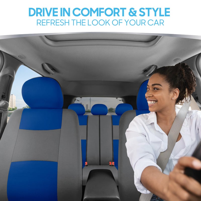 BDK PolyPro Car Seat Covers Full Set in Blue & Gray â€“ Front and Rear Split Bench Seat Covers for Cars, Easy to Install Car Seat Cover Set, Car Accessories for Auto Trucks Van SUV - Image 2