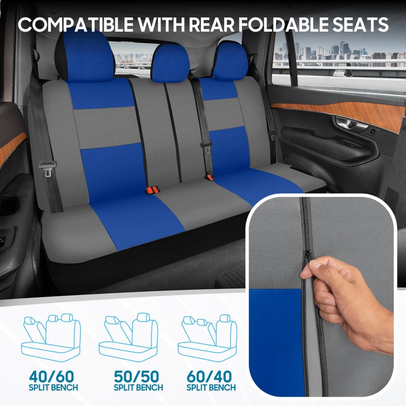 BDK PolyPro Car Seat Covers Full Set in Blue & Gray â€“ Front and Rear Split Bench Seat Covers for Cars, Easy to Install Car Seat Cover Set, Car Accessories for Auto Trucks Van SUV - Image 4