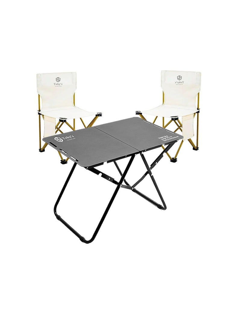 Toby's Tobyâ€™S Aluminum Lightweight Foldable Camping Table With Storage Bag + 2 Ultralight Portable Folding Chairs With Nylon Seat And Carry Bags - Image 1