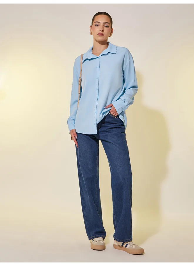 Take Two Take Two Solid Spread Collar Oversized Shirt