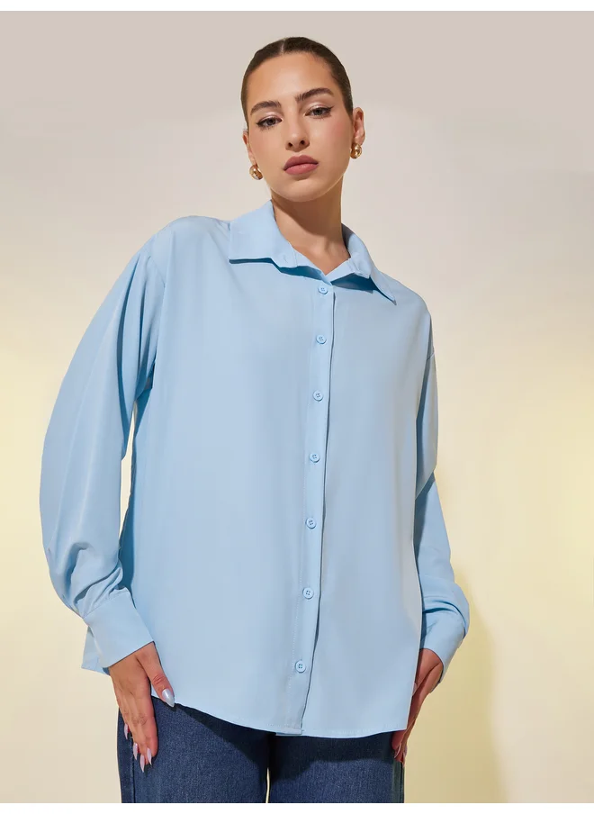 Take Two Take Two Solid Spread Collar Oversized Shirt