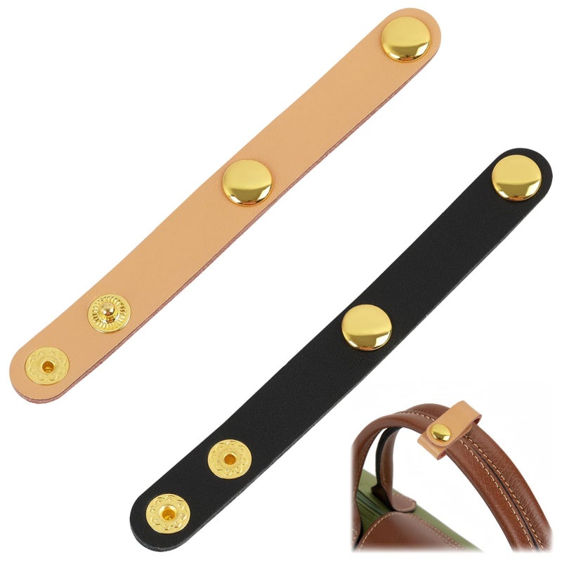 VILPKWMP 2 Pcs PU Leather Handbag Strap Shortener, Top Handle Keeper with Snap Buckle, Non-Slip Dual Grip Connection Buckle Holder for Shoulder Bag, Purse, Satchel, Clutch, or Wallet (Black and Light Brown) - Image 1