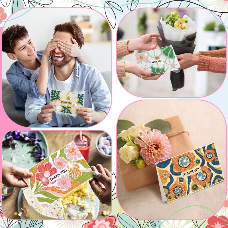 Saillong 12 Pack Flower Thank You Diamond Painting Greeting Card Kits DIY Spring Diamond Art Cards with Envelopes Floral 5D Rhinestones Painting Making Kits for Adults DIY Craft Family Birthday Gifts - Image 5