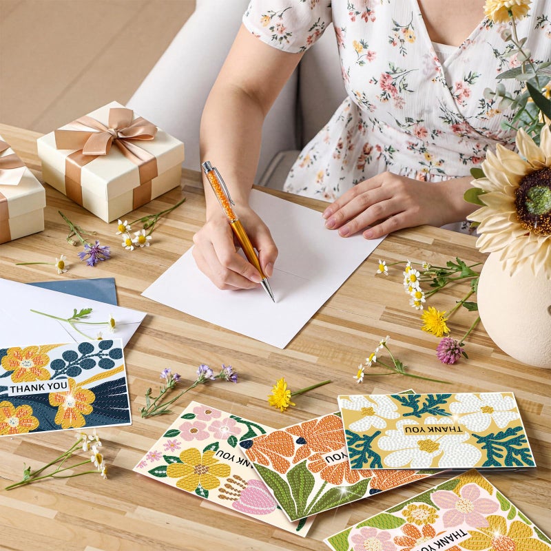 Saillong 12 Pack Flower Thank You Diamond Painting Greeting Card Kits DIY Spring Diamond Art Cards with Envelopes Floral 5D Rhinestones Painting Making Kits for Adults DIY Craft Family Birthday Gifts - Image 2