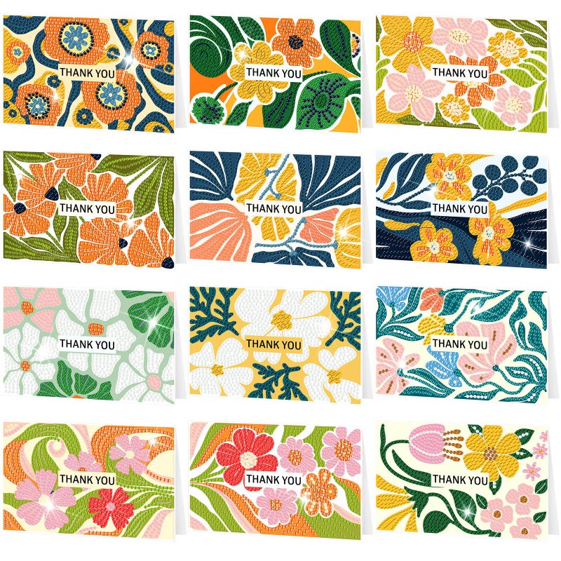 Saillong 12 Pack Flower Thank You Diamond Painting Greeting Card Kits DIY Spring Diamond Art Cards with Envelopes Floral 5D Rhinestones Painting Making Kits for Adults DIY Craft Family Birthday Gifts - Image 1