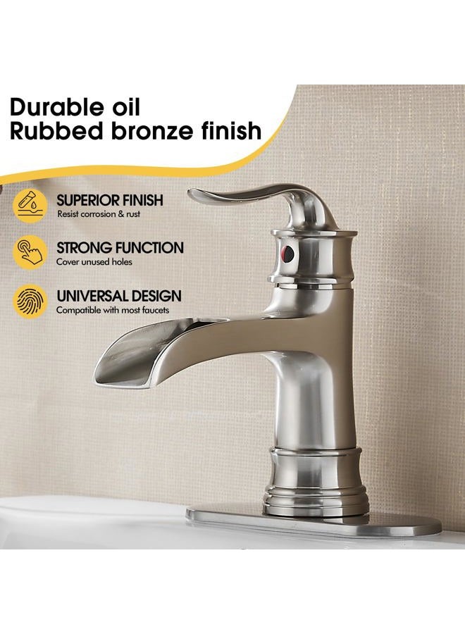 FRANSITON Waterfall Faucet Bathroom Faucet Tap Single Handle One Hole Brushed Nickel Finish Large Spout Lavatory Faucets Waterfall Faucet (Brushed Nickel) - Image 3