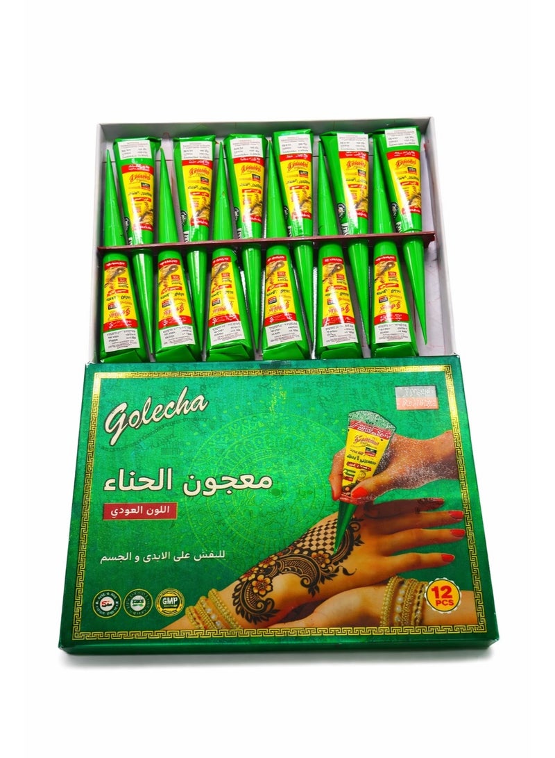 Golecha Henna Paste Cones – 12 PCS Set, Natural Mehndi Cone Kit for Hand & Body Art, Long-Lasting Dark Maroon Color - Image 1