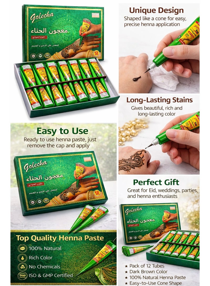 Golecha Henna Paste Cones – 12 PCS Set, Natural Mehndi Cone Kit for Hand & Body Art, Long-Lasting Dark Maroon Color - Image 2