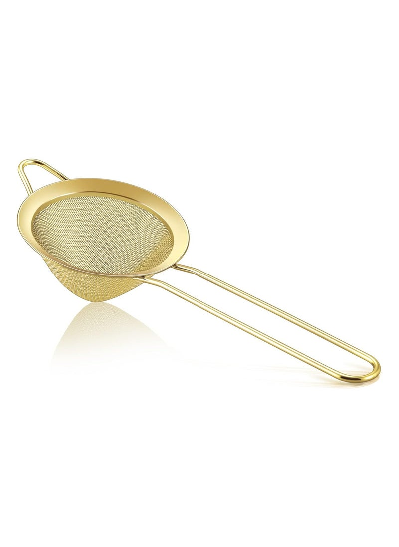 Oasisgalore - 3.3'' Gold Stainless Steel Fine Mesh Strainer – Long Handle Tea and Coffee Filter, Easy to Clean - Image 1