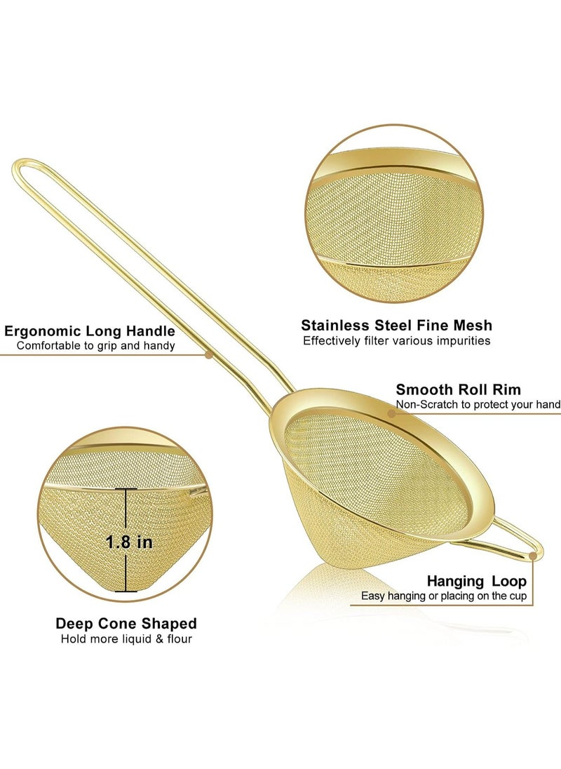 Oasisgalore - 3.3'' Gold Stainless Steel Fine Mesh Strainer – Long Handle Tea and Coffee Filter, Easy to Clean - Image 1