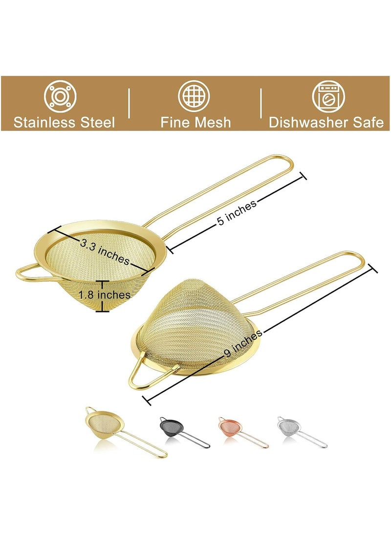 Oasisgalore - 3.3'' Gold Stainless Steel Fine Mesh Strainer – Long Handle Tea and Coffee Filter, Easy to Clean - Image 1