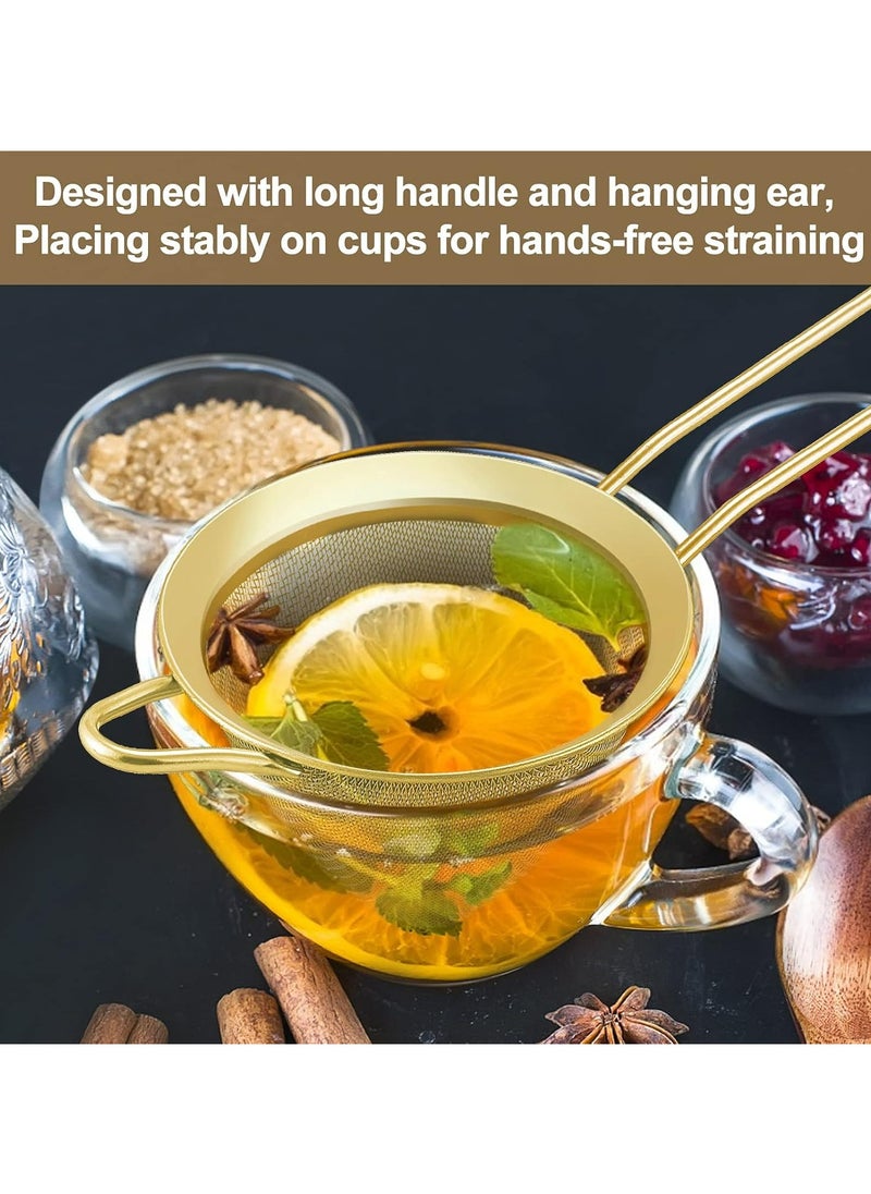Oasisgalore - 3.3'' Gold Stainless Steel Fine Mesh Strainer – Long Handle Tea and Coffee Filter, Easy to Clean - Image 1