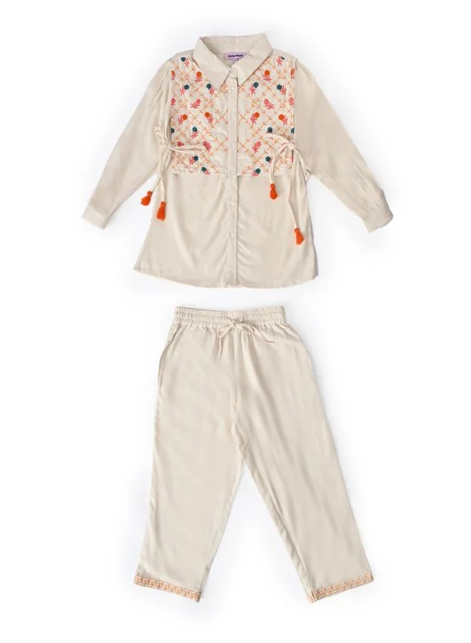 Bella Moda Cotton Long Sleeves Embroidered Top and Pant Set