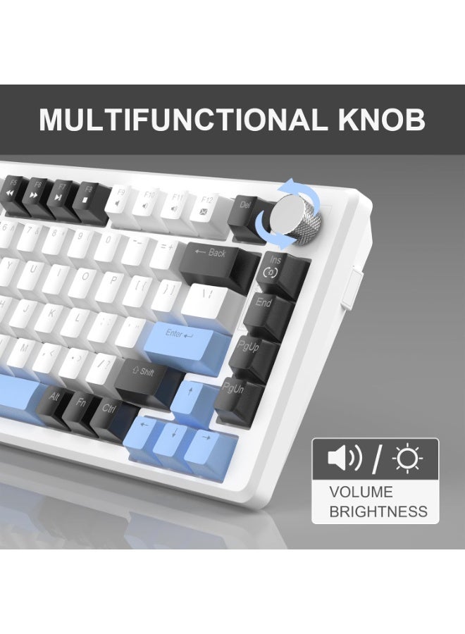 MageGee MageGee 75% Mechanical Gaming Keyboard, Compact Blue Backlit Wired Gaming Keyboards with Brown Switches, EVA Foam, Knob Control, STAR75 Portable NKRO PC Gaming Keyboard - White & Blue  - Image 5