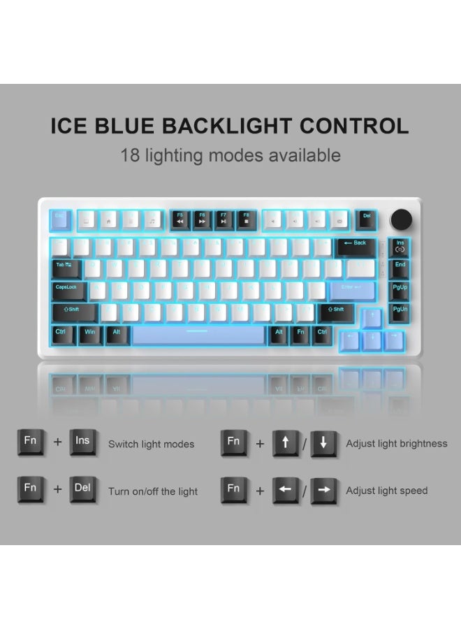 MageGee MageGee 75% Mechanical Gaming Keyboard, Compact Blue Backlit Wired Gaming Keyboards with Brown Switches, EVA Foam, Knob Control, STAR75 Portable NKRO PC Gaming Keyboard - White & Blue  - Image 3