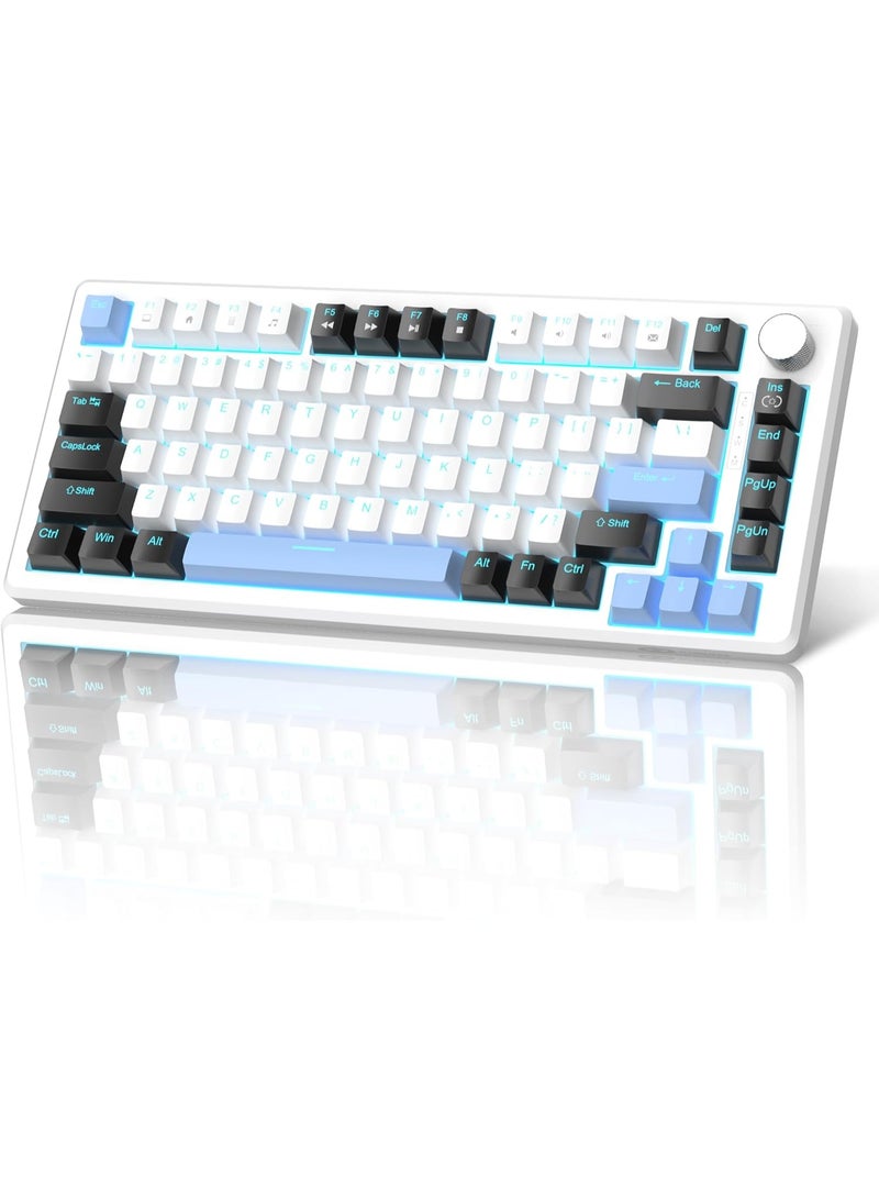 MageGee MageGee 75% Mechanical Gaming Keyboard, Compact Blue Backlit Wired Gaming Keyboards with Brown Switches, EVA Foam, Knob Control, STAR75 Portable NKRO PC Gaming Keyboard - White & Blue  - Image 2