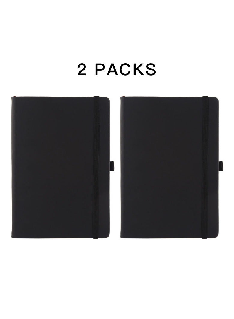 [2-pack]A5 Classic Hard Cover Ruled Notebook 160 Pages, Lined Pages, Black - Image 1