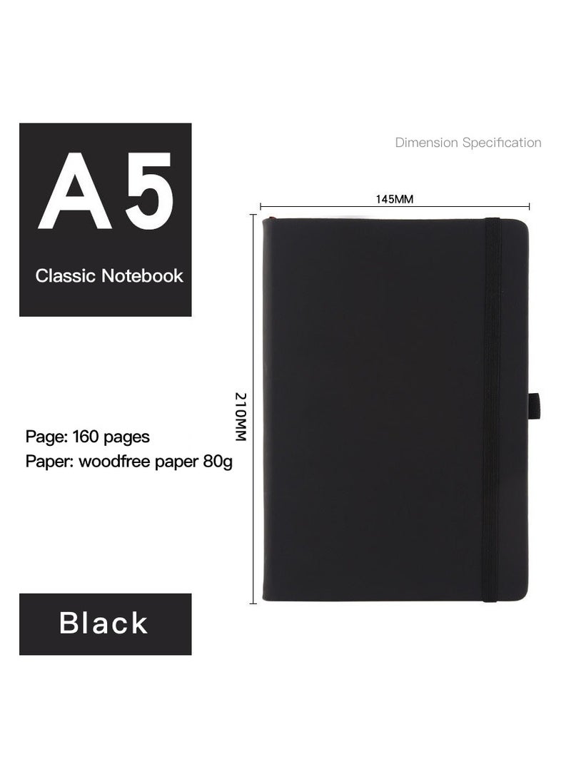 [2-pack]A5 Classic Hard Cover Ruled Notebook 160 Pages, Lined Pages, Black - Image 2