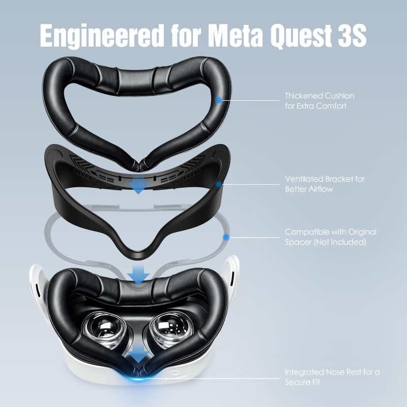 SUPERUS for Quest 3S Face Pad Cover Facial Interface, Soft PU Face Cushion Pad Compatible with Meta/Oculus Quest 3S Accessories, Fully Integrated Anti-Light Leakage Design (Not Fit Quest 3) - Image 2