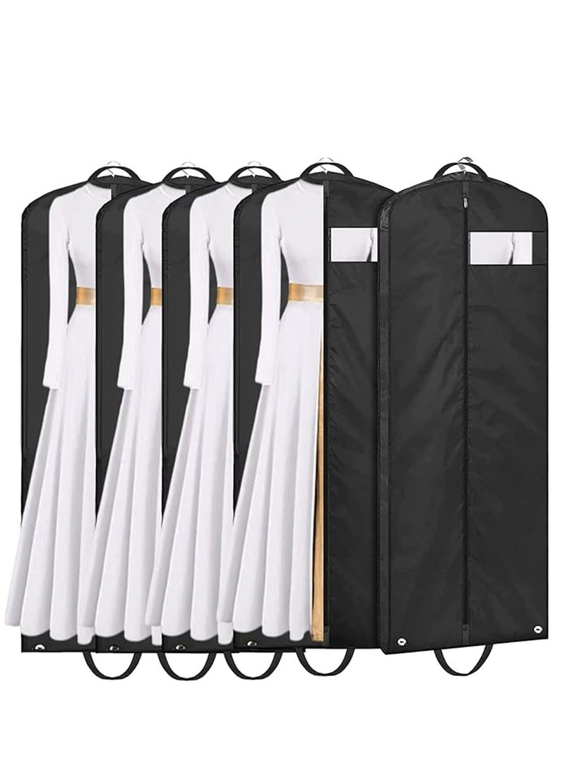 5 Pack Clothes Dust Cover, Hanging Closet Organizers Wedding Gown Cover Dress Garment Clothes Storage Bag Foldable Dampproof Dustproof Washable Wedding Dress Long Dress Bag (5Pcs, 60cm * 180cm, Black)  - Image 1