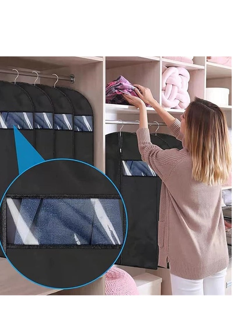 5 Pack Clothes Dust Cover, Hanging Closet Organizers Wedding Gown Cover Dress Garment Clothes Storage Bag Foldable Dampproof Dustproof Washable Wedding Dress Long Dress Bag (5Pcs, 60cm * 180cm, Black)  - Image 5