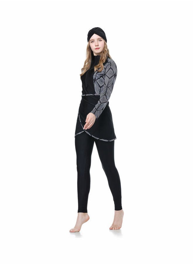 NIBEMINENT - Women Conservative Full Body Printing Swimsuit Black - Image 1