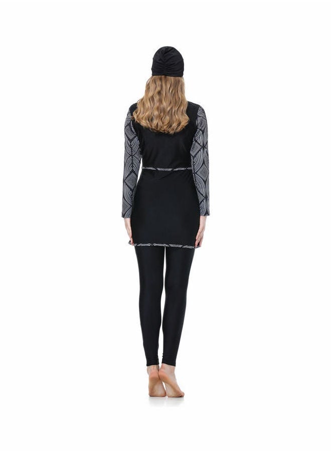 NIBEMINENT - Women Conservative Full Body Printing Swimsuit Black - Image 1