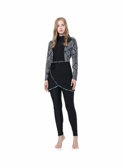 NIBEMINENT Women Conservative Full Body Printing Swimsuit Black  - Image 3