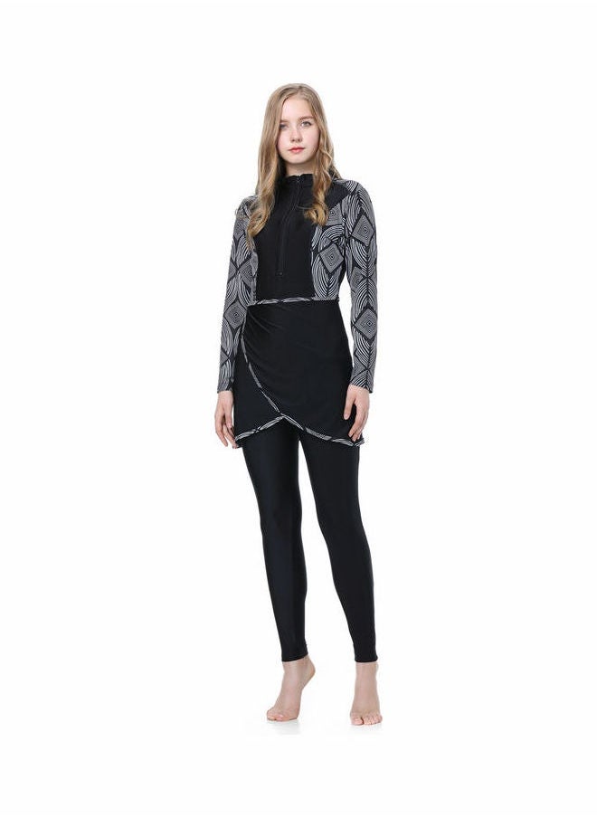 NIBEMINENT - Women Conservative Full Body Printing Swimsuit Black - Image 1