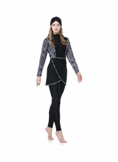 NIBEMINENT Women Conservative Full Body Printing Swimsuit Black  - Image 5