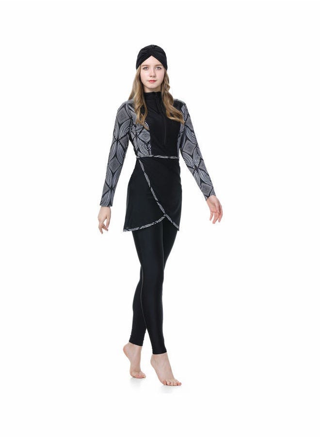 NIBEMINENT - Women Conservative Full Body Printing Swimsuit Black - Image 1
