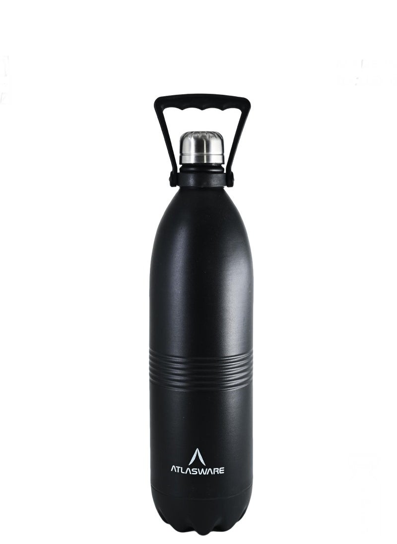 Atlasware - Water bottle with a capacity of 1750ml, stainless steel water bottle that keeps cold for 100 hours and keeps heat for 45 hours, Black - Image 1