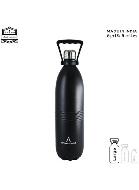Water bottle with a capacity of 1750ml, stainless steel water bottle that keeps cold for 100 hours and keeps heat for 45 hours, Black