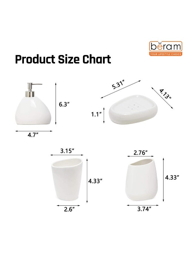 بيرام طقم إكسسوارات حمام بيرهام 4 قطع – تصميم سيراميكي بشكل كمثرى بسيط مع لمسة ديكور أنيقة ولامعة، يشمل موزع سائل، كوبين للحمام، وصحن صابون (أبيض) (طقم 4 قطع). - Image 2