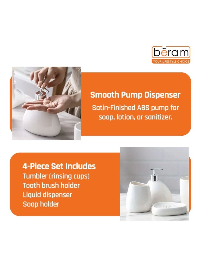 بيرام طقم إكسسوارات حمام بيرهام 4 قطع – تصميم سيراميكي بشكل كمثرى بسيط مع لمسة ديكور أنيقة ولامعة، يشمل موزع سائل، كوبين للحمام، وصحن صابون (أبيض) (طقم 4 قطع). - Image 5