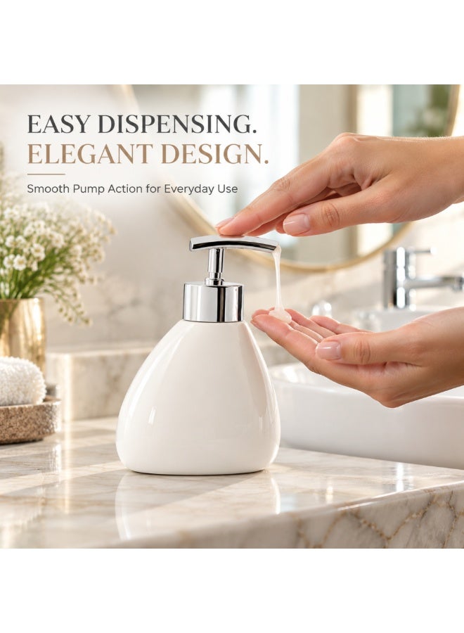 BERAM 4-Piece Ceramic Bathroom Accessory Set with Soap Dispenser, Soap Dish & Toothbrush Tumblers, White Countertop Organizer - Image 4
