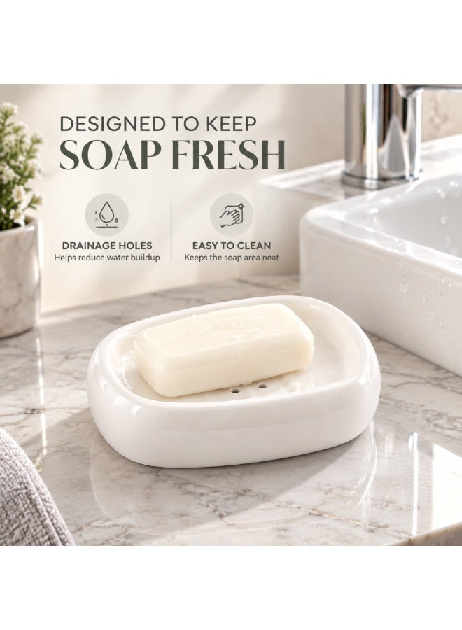 BERAM 4-Piece Ceramic Bathroom Accessory Set with Soap Dispenser, Soap Dish & Toothbrush Tumblers, White Countertop Organizer - Image 5