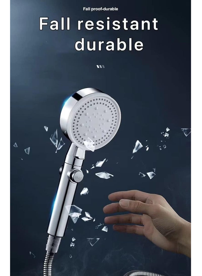 رأس دش عالي الضغط، دش يدوي موفر للمياه، 5 أنواع من الدش النفاث، رأس دش محمول باليد للاستحمام والسبا، رأس دش مربع حديث محمول باليد باللون الفضي - Image 3