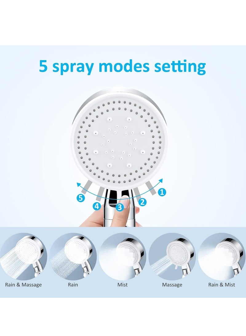 رأس دش عالي الضغط، دش يدوي موفر للمياه، 5 أنواع من الدش النفاث، رأس دش محمول باليد للاستحمام والسبا، رأس دش مربع حديث محمول باليد باللون الفضي - Image 2