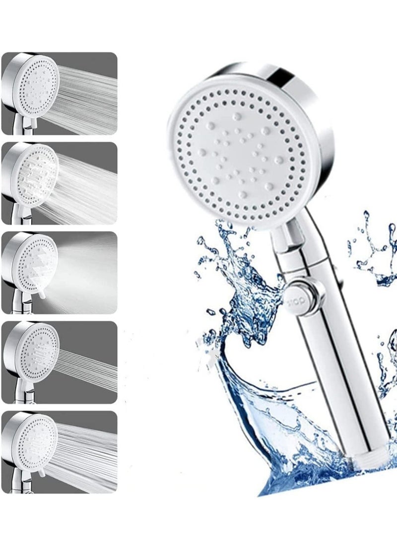 رأس دش عالي الضغط، دش يدوي موفر للمياه، 5 أنواع من الدش النفاث، رأس دش محمول باليد للاستحمام والسبا، رأس دش مربع حديث محمول باليد باللون الفضي - Image 1