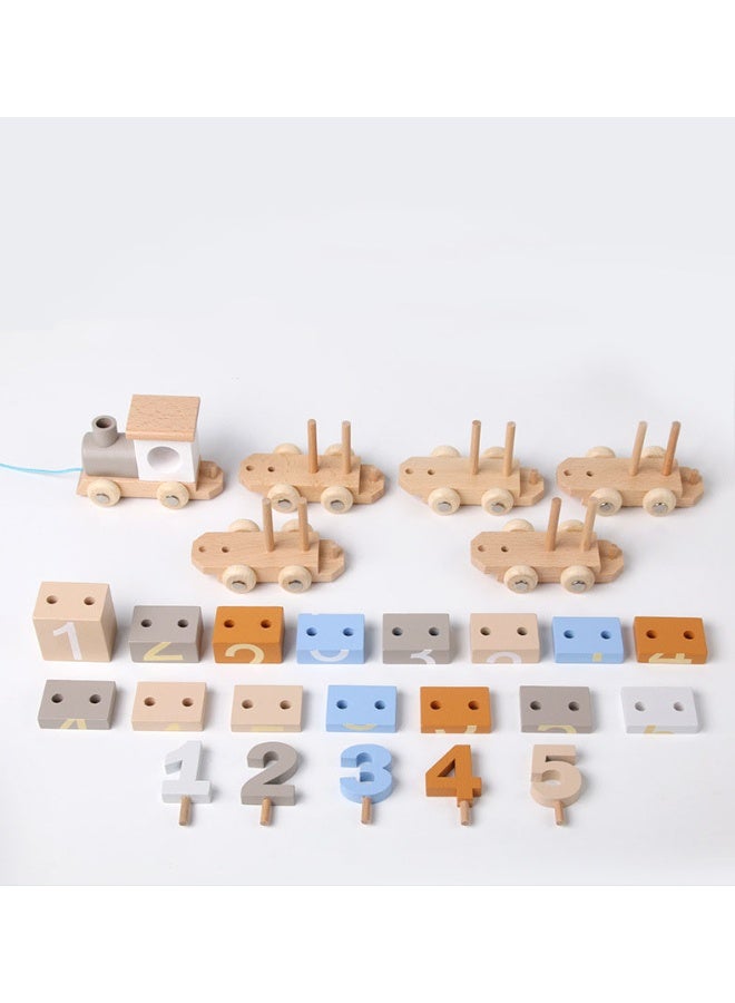هالامودو مجموعة القطار رقم الخشب -كتل البناء المغناطيسية لمرحلة ما قبل المدرسة، بريميوم بيتشوود، لعبة تعلم STEM مع التعرف على الرقم والعد، الحدود السالمة الآمنة، هدية مثالية 3-6 سنوات من الأطفال - Image 2