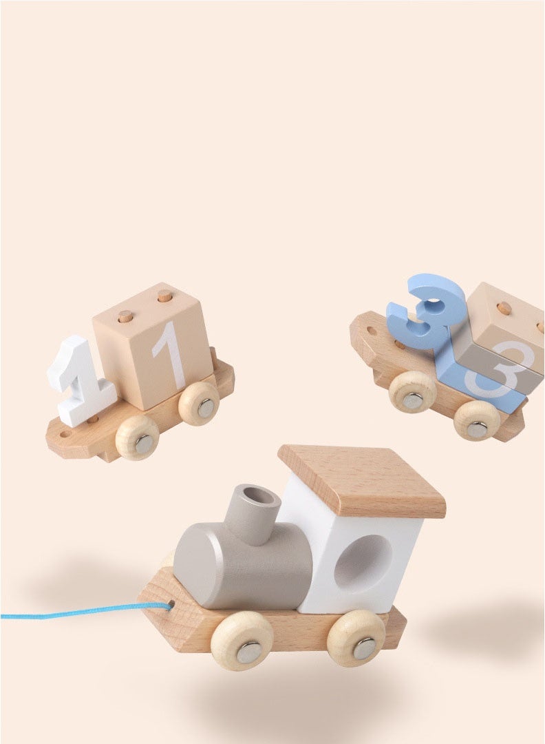 هالامودو مجموعة القطار رقم الخشب -كتل البناء المغناطيسية لمرحلة ما قبل المدرسة، بريميوم بيتشوود، لعبة تعلم STEM مع التعرف على الرقم والعد، الحدود السالمة الآمنة، هدية مثالية 3-6 سنوات من الأطفال - Image 4