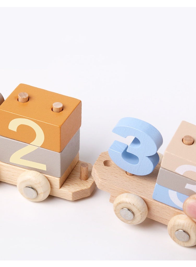 هالامودو مجموعة القطار رقم الخشب -كتل البناء المغناطيسية لمرحلة ما قبل المدرسة، بريميوم بيتشوود، لعبة تعلم STEM مع التعرف على الرقم والعد، الحدود السالمة الآمنة، هدية مثالية 3-6 سنوات من الأطفال - Image 5