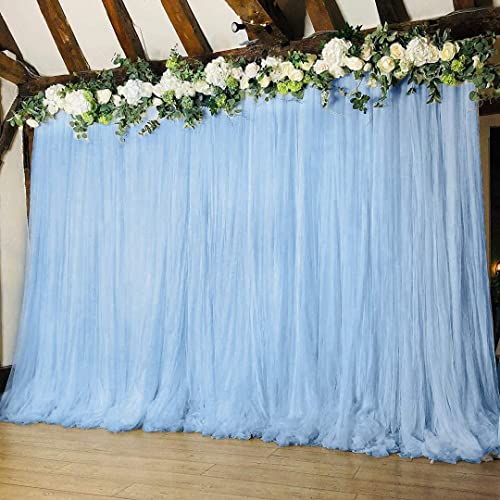 Boltove® Decoration Sky Blue Backdrop Curtain Tulle Net Transparent for Birthdays Anniversary Baby Shower Photo Shoot Wedding Party Stage Background Ceremony Photoshoot net parda - Set of 4 - Image 5