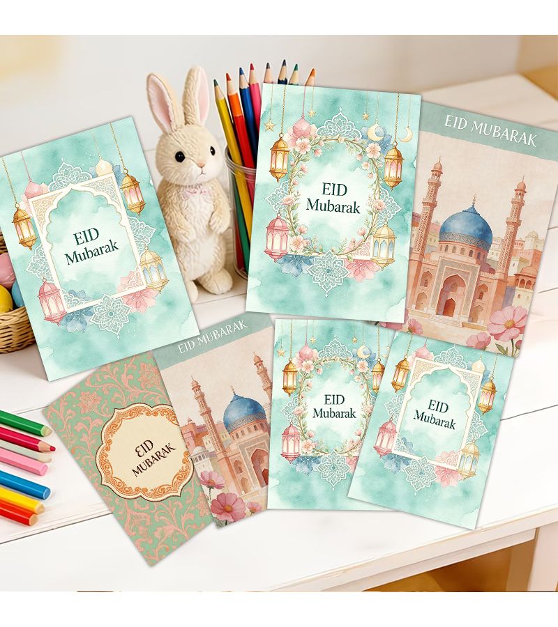16pcs Envelope Set Islamic Greeting Cards With Envelopes For Eid Al Fitr Eid Al Adha Arabic Calligraphy EID MUBARAK Blessing Floral Mosque Card For Ramadan Gifts Weddings Graduations Office Use - Image 3