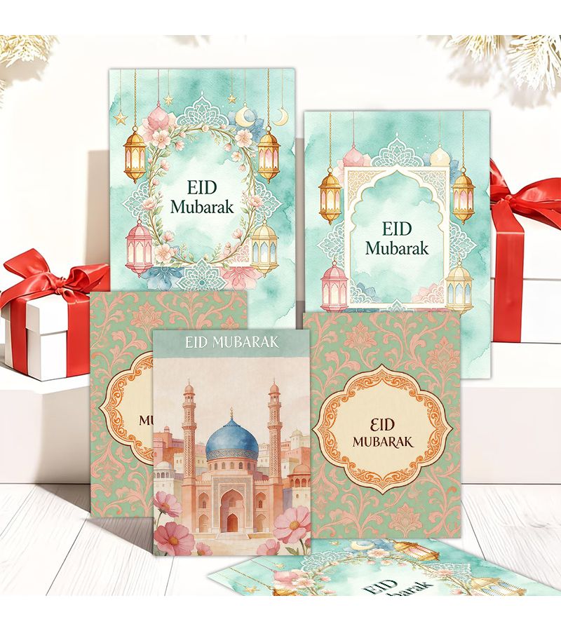 16pcs Envelope Set Islamic Greeting Cards With Envelopes For Eid Al Fitr Eid Al Adha Arabic Calligraphy EID MUBARAK Blessing Floral Mosque Card For Ramadan Gifts Weddings Graduations Office Use - Image 4