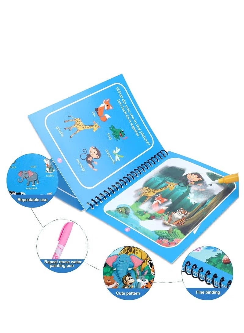 6 Pack Magic Water Coloring Book, Magic Painting Books with Water Pen Mess Free Coloring Books for Toddler 2-4Years Reusable Coloring Book-Children - Image 4